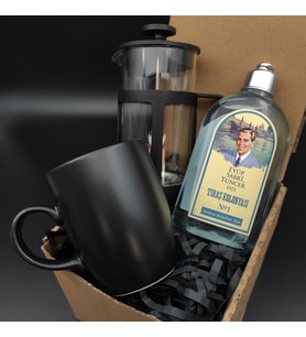 Siyah French Press &Siyah Kupa &Eyüp Sabri Tuncer NO:1 Tıraş Kolonyası Hediye Seti