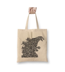 Godzilla Japanese Symbols Collage Beyaz Bez Çanta Uzun Saplı Alışveriş Çantası Plaj Çantası