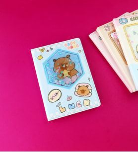 Capybara Tasarımlı Sulu Kapaklı Defter (Mavi)