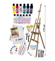 Akrilik Boya Resim Seti Südor Monalisa 12 Renk 70 ml Akrilik Boya 2 Tuval 35x50 Fırça Spatula Şövale 
