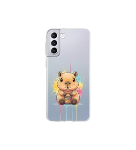 Samsung Galaxy S21 Plus ile Uyumlu Splash Kapibara Tasarımlı Şeffaf Silikon Kılıf