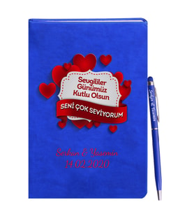 Sevgililer Gününe Özel Mavi Defter Kalem Hediye Seti 5