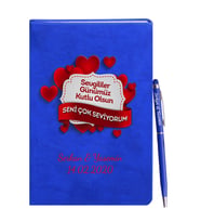 Sevgililer Gününe Özel Mavi Defter Kalem Hediye Seti 5