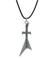 Manowar Elektro Gitar Deri ip Kolye - Gümüş Kaplama - Kadın Erkek Kolye - No:1041