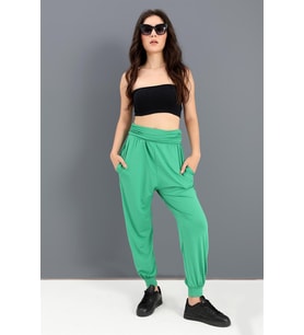 Yüksek Bel Cepli Jogger Pantolon - Yeşil