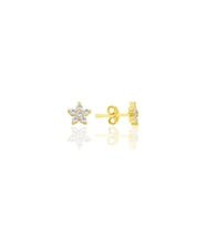 Gümüş altın yaldızlı zirkon taşlı çiçek küpe SGTL12550GOLD