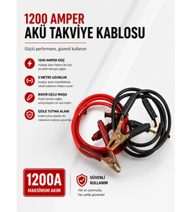 Northcity 1200 Amper Akü Takviye Kablosu 2 Metre Bakır Uçlu - Güvenilir Yedek Güç Kaynağı