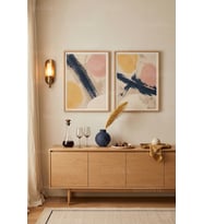 Çağdaş Minimalist Soyut Formlar 2’li Ahşap Çerçeveli Tablo Seti