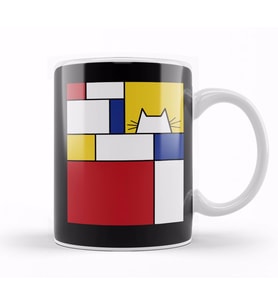Piet Mondrian Inspired Cat Kedi Kupa Bardak Porselen