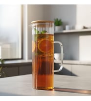 1000ml Bambu Kapaklı Line Borosilikat Cam Yağlık & Sürahi – Şık, Dayanıklı ve Sağlıklı Saklama Çözümü (8cm x 20cm)