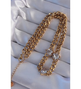 316L Çelik Gold Renk Zirkon Taşlı Kalp Model Zincir Kolye 5886 - SSSSSS1533-9347
