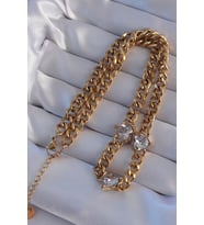 316L Çelik Gold Renk Zirkon Taşlı Kalp Model Zincir Kolye 5886 - SSSSSS1533-9347