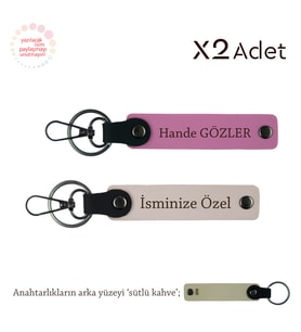 Arkadaşa Yılbaşı Hediyesi, İsimli & Soyisimli 2’li Anahtarlık Hediye Takımı, Pudra-Pembe-Sütlü Kahve