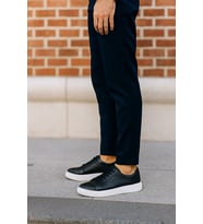 Growish GE0065-12 Hakiki Siyah Floter Deri Yüksek Beyaz Eva Taban Koku Yapmaz Lazer İşlemeli Erkek Sneakers Ayakkabı (Siyah)