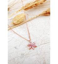 Pembe Taşlı Lotus Çiçeği Rose Kaplama Gümüş Kolye 8088