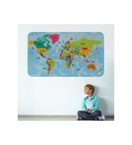 Türkçe Eğitici Ülke Ve Başkent Okyanus Detaylı Atlası Dekoratif Dünya Haritası Duvar Sticker-3865-85x130