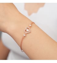 925 AYAR ROSE KAPLAMA ZİRKON TEK TAŞLI  KALPLİ GÜMÜŞ BİLEKLİK