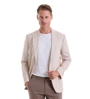Hatemoğlu Bej Slim Fit Düz Mono Yaka Casual Keten Ceket