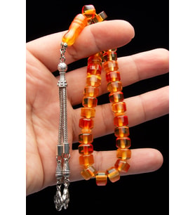 Tekerlek Kesim 7x10mm Sarı Kırmızı Renk Süzmesi Bilek Boy Toz Kehribar Tesbih (Çok Renkli)