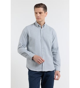 Mavi - Beyaz Düğmeli Yaka Uzun Kol Cepsiz Slim Fit Pamuklu Gömlek 1004260164