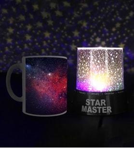 Star Master Yıldız Yansımalı Gece Lambası & Galaksi Temalı Kupa Bardak Hediye Seti (Model 1)