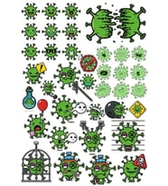 Virüs Sticker Set-5 32 Parça Telefon, Tablet, Defter, Laptop Sticker