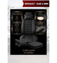 renault clio 2005 Koltuk ve Kılıf uyumlu Lüks Siyah Minder Yastık 2 Minder 2 Yastık