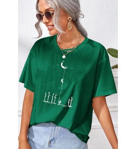 Unisex Uzay Temalı Baskılı T-shirt (Yeşil)