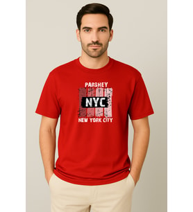 Erkek - Kadın %100 Pamuk New York City Parshey Baskılı Yarım Kollu Bisiklet Yaka T-Shirt