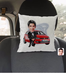 BK Gift Kişiye Özel Plakalı Erkek Volkswagen Polo Karikatürlü Kare Araç Koltuk Yastığı-2