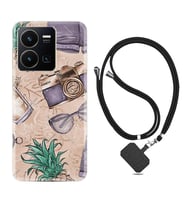 Vivo Y22 Kılıf Resimli Boyun Askılı İpli Desenli Silikon Ananas Camera Glass 1357