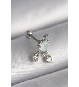 316L Çelik Gümüş Renk Beyaz Minelik Kalp Sallantı Zirkon Taş Detay Tragus Piercing TJ-PR1229