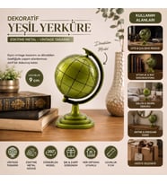 Yeşil Eskitme Dünya Biblosu - Metal - Küçük Boy - Dekoratif Süs Eşyası