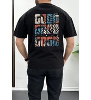 Erkek Oversize %100 Pamuk Good Vibes Sırt Baskılı T-shirt Siyah Edw091