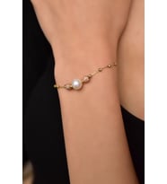 925 Ayar Gümüş Rose-gold Kaplama Inci Simli Dorika Toplu Bileklik