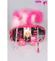 DEKOMUS LİSANSLI BARBIE GIRL POWER KOLEKSİYONU KALEM ÇANTASI,TÜYLÜ GEÇMELİ KALEM,KALPLİ KALEMTRAŞ,SÜPÜRGE SİLGİ VE KURŞUN KALEM SETİ (Pamuk Şeker)