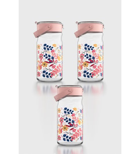 Renga Mono 1800 ml Çiçek Desenli 3'lü Cam Kavanoz Seti 132067 Mavi (Pembe)