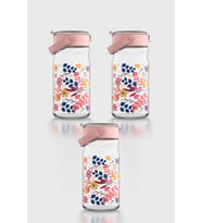 Renga Mono 1800 ml Çiçek Desenli 3'lü Cam Kavanoz Seti 132067 Mavi (Pembe)