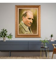 Altın Varaklı Çerçeveli Paspartulu Atatürk Tablo nl02A136 (Gold)