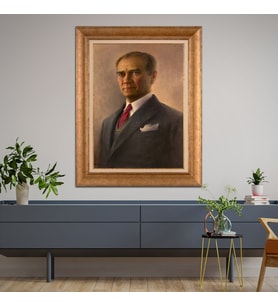 Altın Paspartulu Atatürk  Çerçeveli Tablo C487 (Gold)