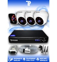 PICAM 4 Kameralı Kare 3 İç Kamera Set HDD'siz Full HD Gece Görüşlü Güvenlik Kamerası Sistemi