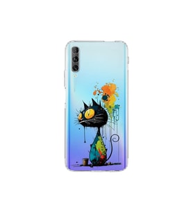 Huawei P Smart Pro ile Uyumlu Splash Kedi Tasarımlı Şeffaf Silikon Kılıf