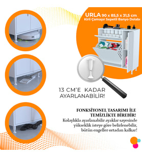Modilayn Yenice Çok Amaçlı Dolap Sepetli Banyo Dolabı 90 x 97 x 32 cm Kirli Çamaşır Sepetli Dolap