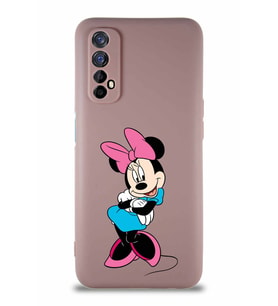 Realme 7 Soft Premier Kapak Minnie Mouse-D Tasarımlı Silikon Kılıf - Pudra (Şeffaf)