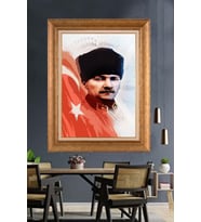 Altın Varaklı Çerçeveli Paspartulu Atatürk Tablo DC1177 (Gold)