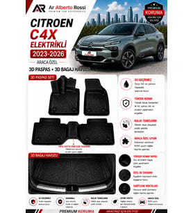 CİTROEN C4X ELEKTRIKLI 2023-2026 Araca Özel 3D Paspas + 3D Bagaj Havuzu