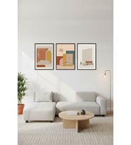 Modern Minimalist Yaşamın Soyut İç Mekanları 3’lü Ahşap Çerçeveli Tablo Seti