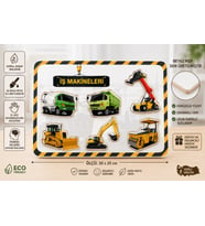 İş Makineleri Ahşap Yapboz Puzzle Oyunu – 30x20 cm Beyaz MDF Eğitici Çocuk Puzzle