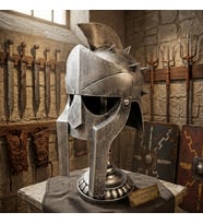 Savaşçı Kaskı Standlı Obje - Masabaşı Metal Görünümlü Provocator Roma Miğfer Dekorasyon (53x16 cm)