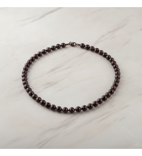 Bordo Granat Lal 8 mm Düğümlü Doğal Taş Kolye